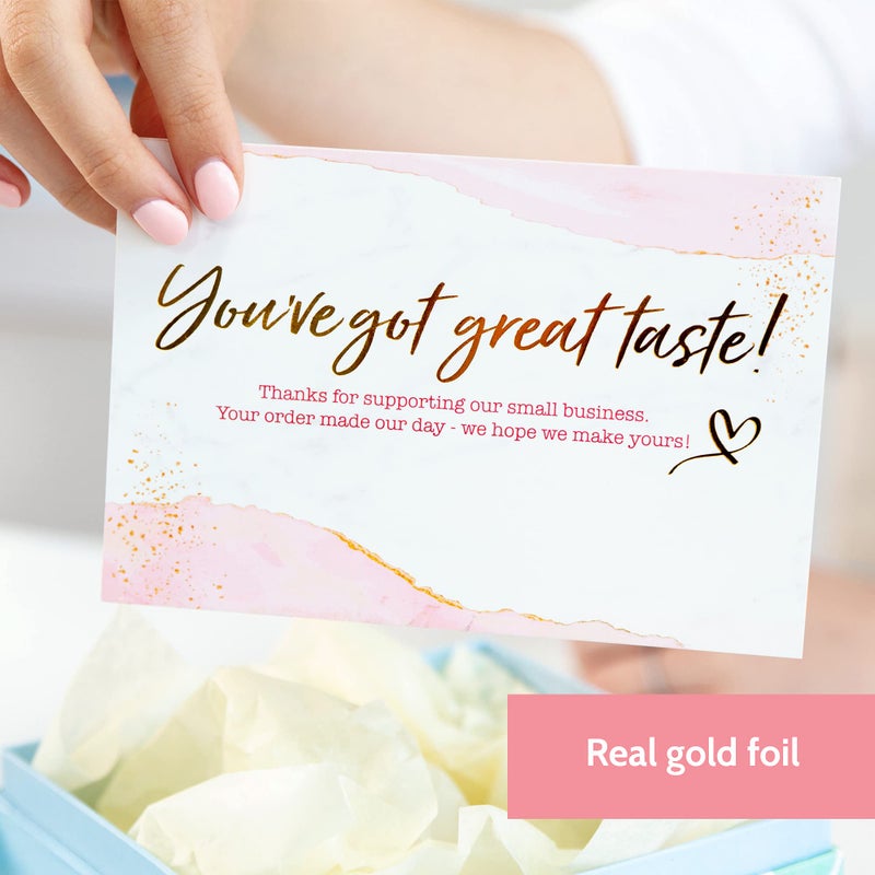 T MARIE 50 Large Gold Foil 4x6 Thank You Postcards Small Business Supplies for Boutique Shops - Gold and Pink Thank You For Your Order and Thanks For Supporting My Small Business Cards - Image 5